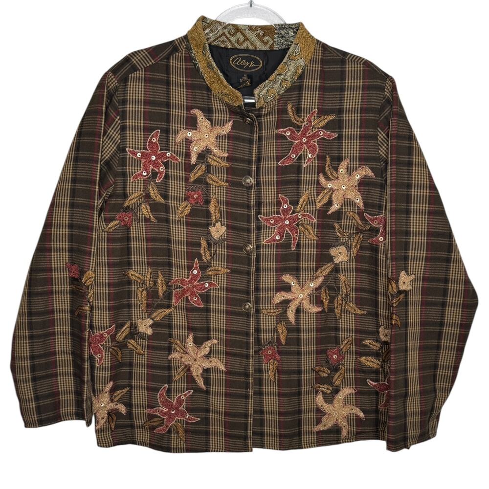 1990s Alex Kim Embroidered Plaid Jacket Women’s Plus Size 1X - Picture 2 of 16